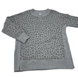 90 Degrees By Reflex Womens Leopard Print Pullover Sweatshirt S Grey Cotton Blen